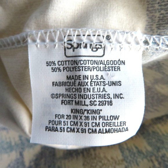 Vintage Springs King Pillowcase 1 Beige Blue Edge Percale USA Made New Old Stock - Picture 5 of 6